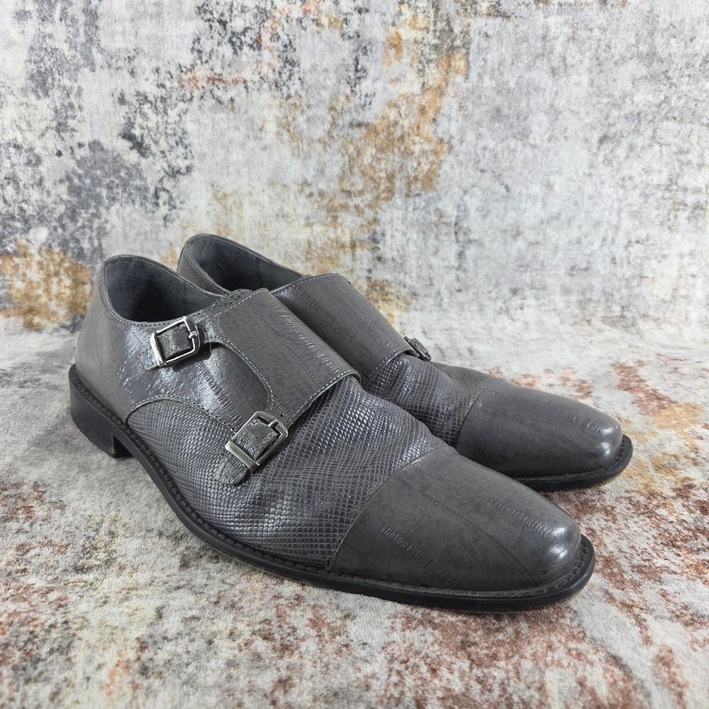 Stacy Adams Dress Shoes Mens 10.5 Grey Double Monk Strap Leather Double Cap Toe